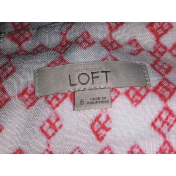 Ann Taylor Loft Skirt Sz 6 Geometric print LINEN BLEND Pleated Ivory Coral 30.5" - Picture 6 of 7